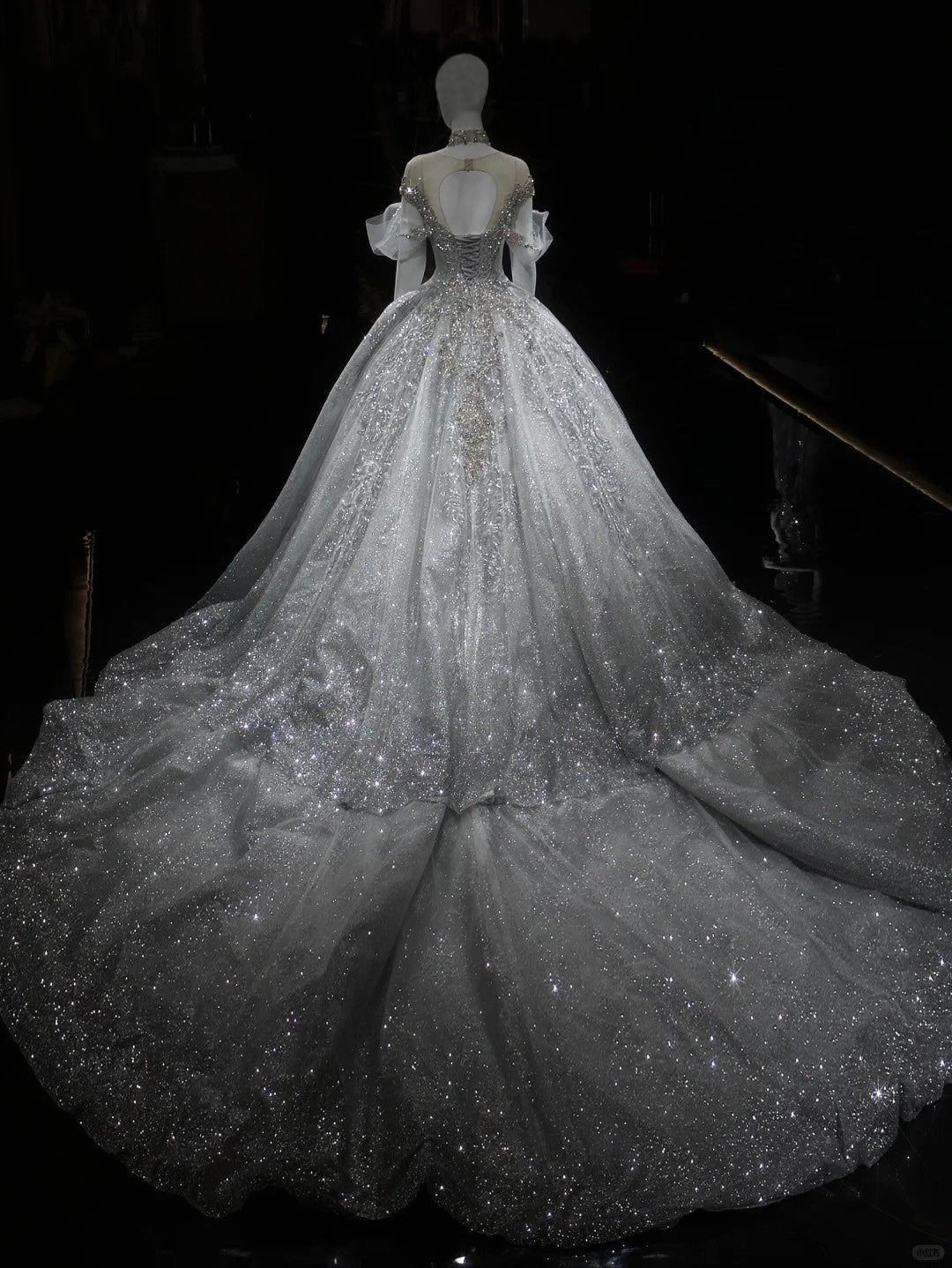 Luxurious Beaded Glowing Sheer Tulle Layered Bridal Dress Off-Shoulder Crystal Details Wedding Dress AP1059