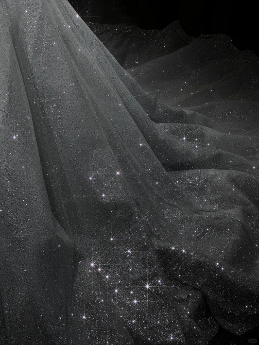 Luxurious Beaded Glowing Sheer Tulle Layered Bridal Dress Off-Shoulder Crystal Details Wedding Dress AP1059