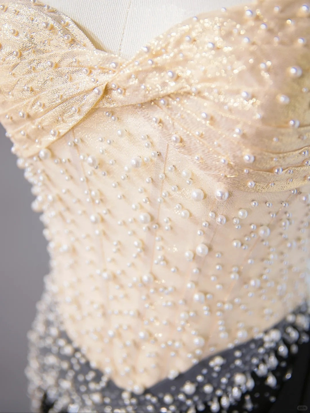 Niche Ivory-Black Splicing Sparkling Mermaid Maxi Dress Draped Strapless Beading Prom Dress AP1064