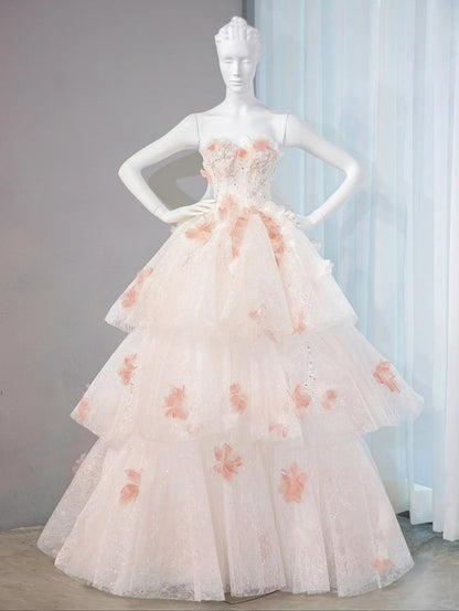 Eye-Catching 3D Petal Sweet 16 Maxi Dress Glittering Rhinestone Tiered Tulle Prom Dress AP1071