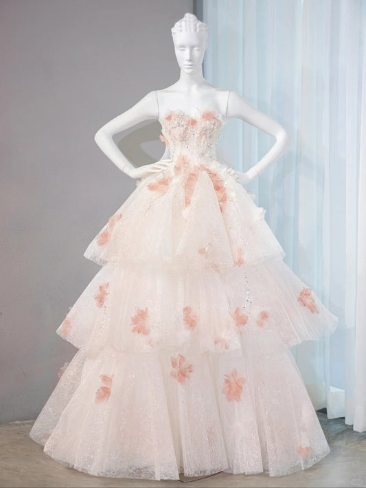 Eye-Catching 3D Petal Sweet 16 Maxi Dress Glittering Rhinestone Tiered Tulle Prom Dress AP1071