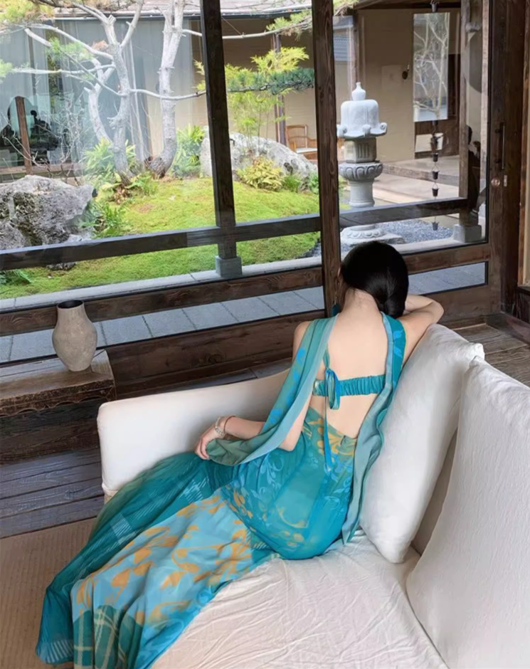 Boho Style Artistic Patterns Maxi Dress Flowy Design Spaghetti Strap Long Dress AP1092