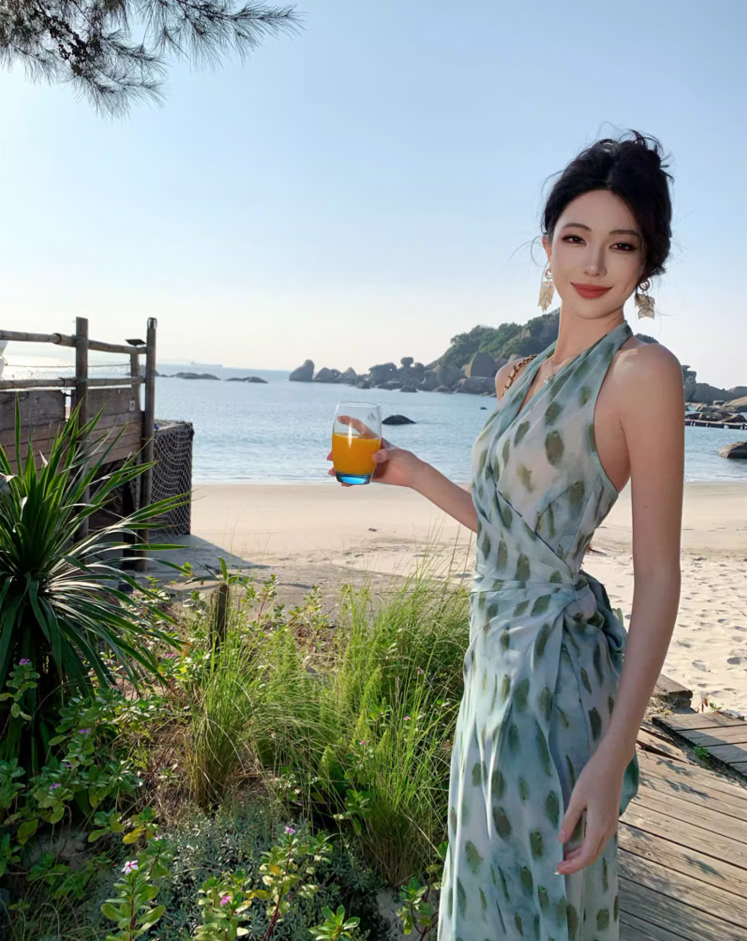 Elegant Getaways Slim-Fit Maxi Dress Flowy Backless Gathered Slit Halter Long Dress AP1103