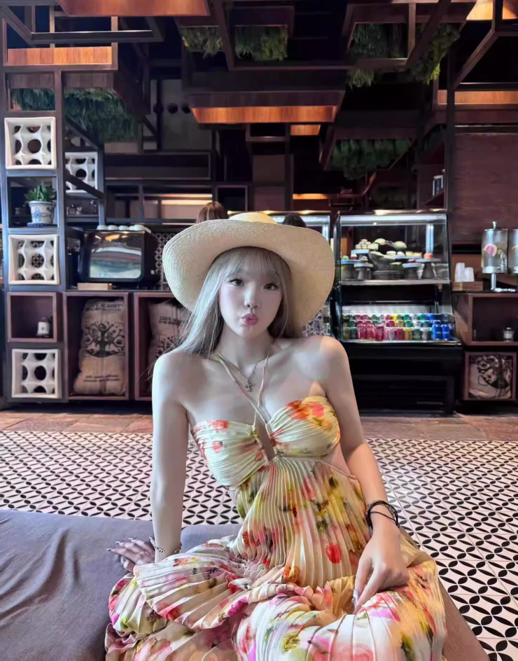 Vibrant Floral Printed Pleated Waist Cutout Detail Maxi Dress Fitted Bodice Flowy Halter Dress AP1110