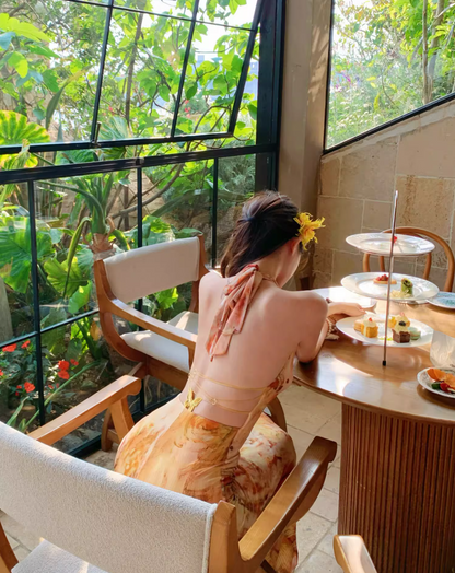 Chic Vacation Outfit Amber Abstract Print Mermaid Dress Backless Spaghetti Strap Party Bodycon Long Dress AP1116