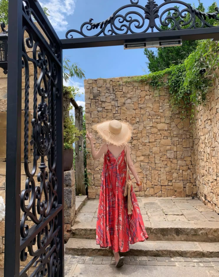 Vintage Red Plaid Coastal Getaways Maxi Dress Everyday Wear Loose Style Long Dress AP1135