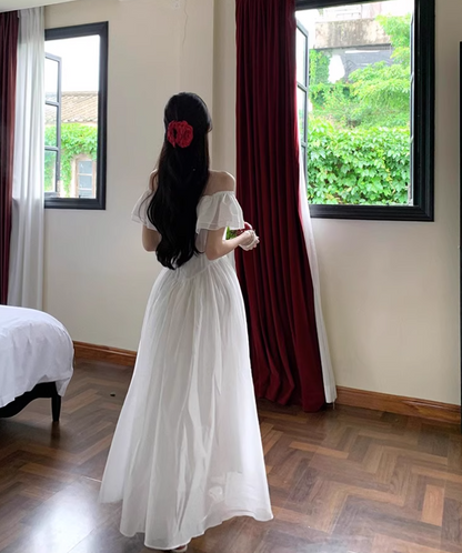 New Fashion Ruffled Trimmed Off-Shoulder Maxi Dress Strapless Minimalist Flowy Long Dress AP1138