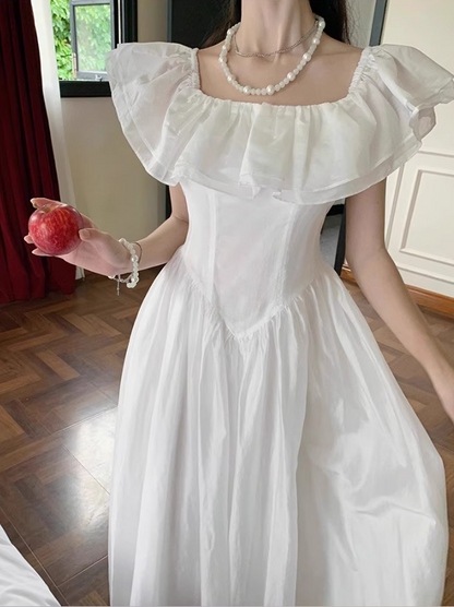 New Fashion Ruffled Trimmed Off-Shoulder Maxi Dress Strapless Minimalist Flowy Long Dress AP1138