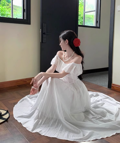 New Fashion Ruffled Trimmed Off-Shoulder Maxi Dress Strapless Minimalist Flowy Long Dress AP1138