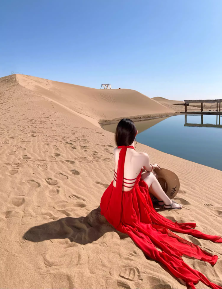 Vintage Desert Photoshoot Red Maxi Dress Flowy A-Line Flowy Ruffles Hem Halter Dress AP1140