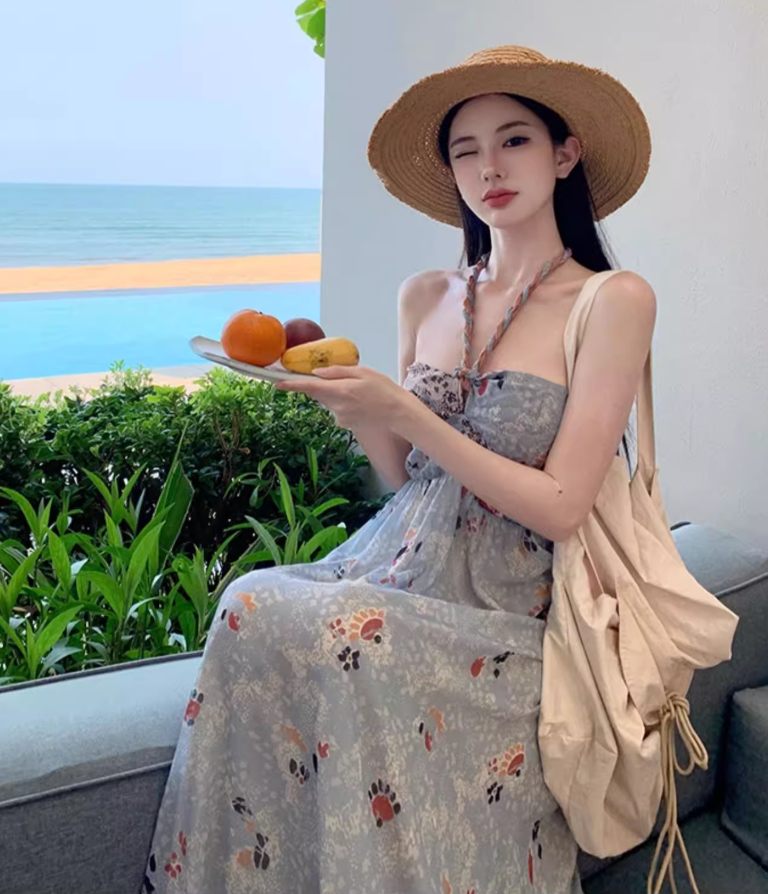 Novelty Floral Print Strapless Maxi Dress With Lining Soft Fabric Flowery Halter Long Dress AP1154