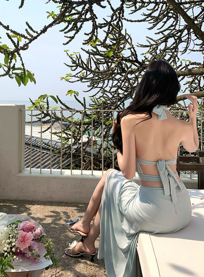 Gorgeous Adjustable Halter Cutout-Waist Maxi Dress Chic Tie-Back High Slit Halter Long Dress AP1178
