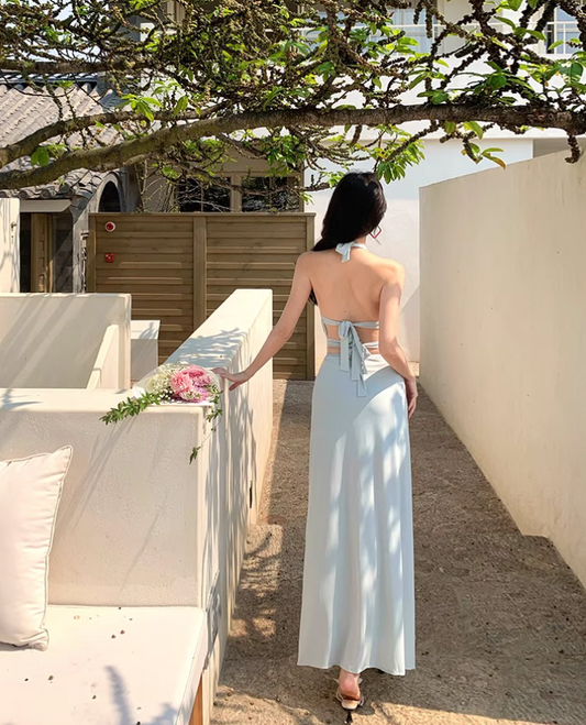 Gorgeous Adjustable Halter Cutout-Waist Maxi Dress Chic Tie-Back High Slit Halter Long Dress AP1178