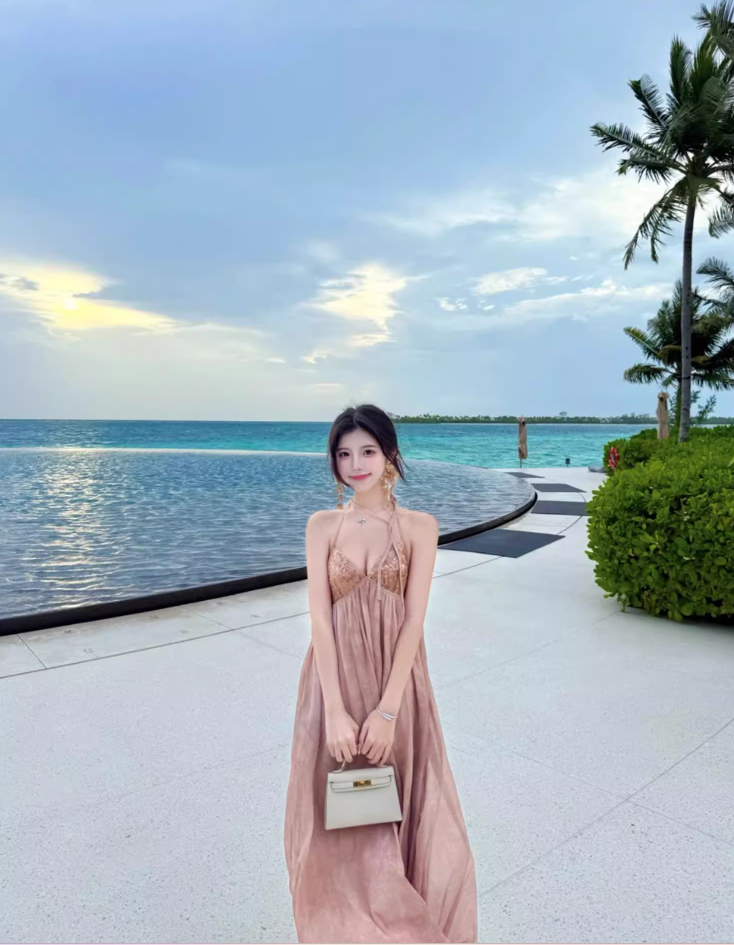 Vintage Sparkle Sequins Design Maxi Dress Chic Vacation Outfit Backless Tie-Dye Halter Long Dress AP1184