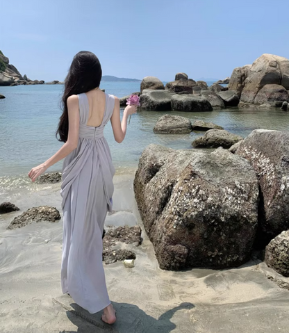 Ethereal Draped Soft Fabric Vacation Outfit Maxi Dress Classical Loose Style Halter Long Dress AP1207