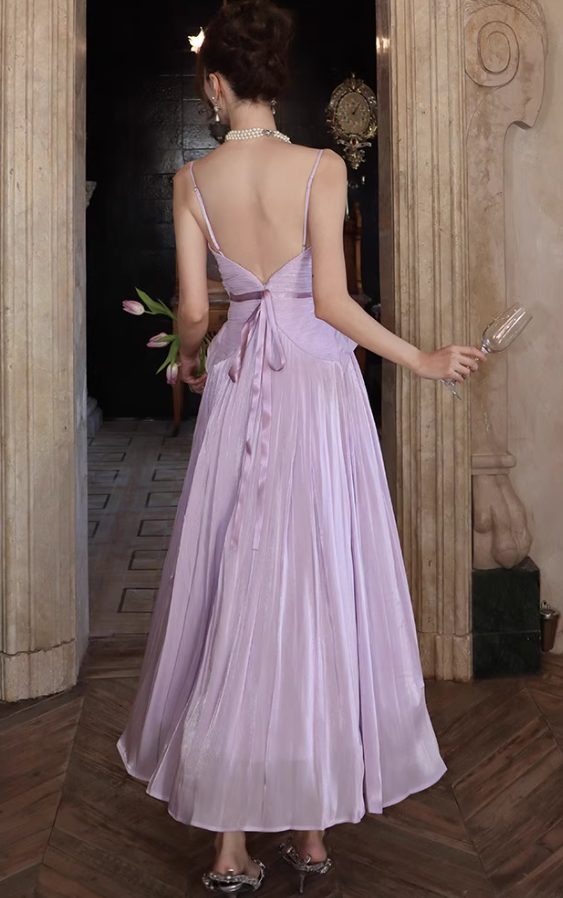 Chic Sweetheart Neck Lustrous Fabric Maxi Dress Ruffles Spaghetti Strap Draped Long Dress AP1210