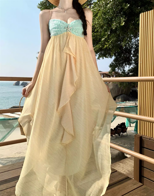 Elegant Glittering Sequins Design Flowy Maxi Dress Photogenic Asymmetric Hem Ruffles Long Dress AP1215