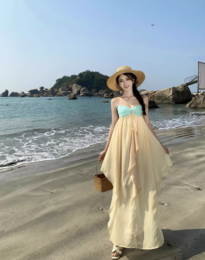 Elegant Glittering Sequins Design Flowy Maxi Dress Photogenic Asymmetric Hem Ruffles Long Dress AP1215