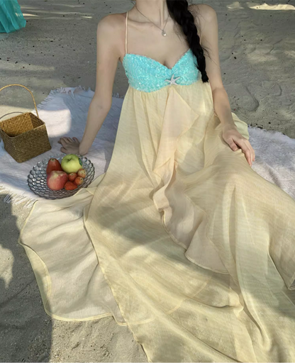 Elegant Glittering Sequins Design Flowy Maxi Dress Photogenic Asymmetric Hem Ruffles Long Dress AP1215