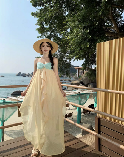 Elegant Glittering Sequins Design Flowy Maxi Dress Photogenic Asymmetric Hem Ruffles Long Dress AP1215