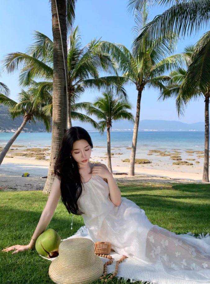 Charming Breathable Sheer Floral Tulle Overlay Maxi Dress Flowy Vacation Outfit Backless Halter Long Dress AP1217