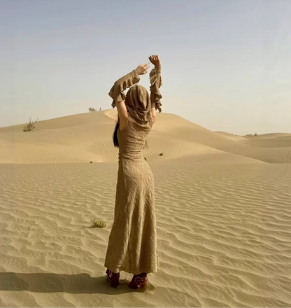 Vintage Ruffled Hem Detachable Sleeves Maxi Dress Edgy Hooded Hi-Lo Hem Long Dress AP1225