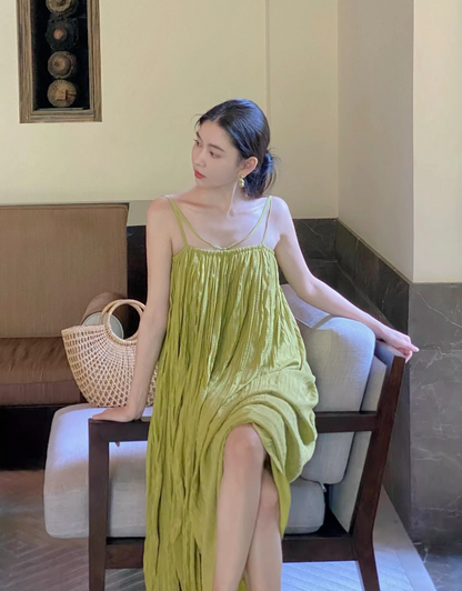 New Tendency Travel Outfit Breathable Fabric Maxi Dress Vibrant Green Flowy Loose Style Long Dress AP1252