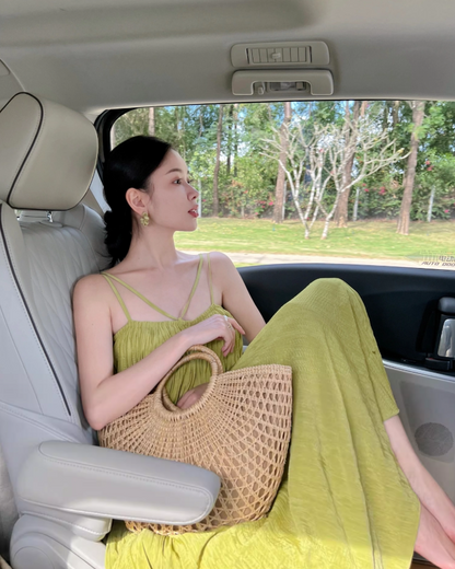 New Tendency Travel Outfit Breathable Fabric Maxi Dress Vibrant Green Flowy Loose Style Long Dress AP1252