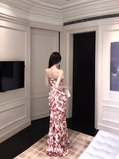 Vintage Everyday Wear Stereo Flower Maxi Dress Chic Breathable Fabric Sweetheart Neck Long Dress AP1253