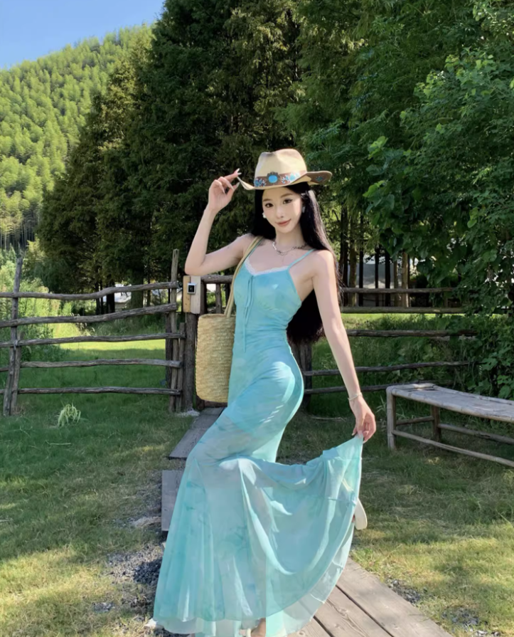 French Style Lace Trimmed Maxi Dress Graceful Tulle Overlay Double Layers Long Dress AP1254