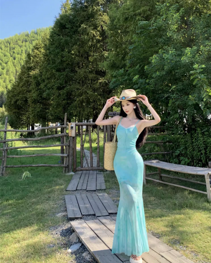 French Style Lace Trimmed Maxi Dress Graceful Tulle Overlay Double Layers Long Dress AP1254