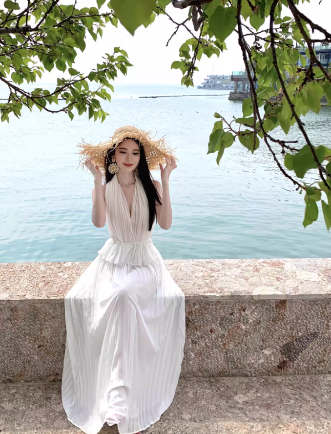 Elegant Ruffles Hem Coord Set Summer Outfit Maxi Dress Ruched Two-Piece Halter Long Dress AP1263