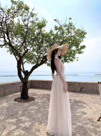 Elegant Ruffles Hem Coord Set Summer Outfit Maxi Dress Ruched Two-Piece Halter Long Dress AP1263