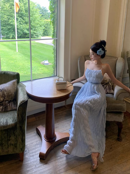 Romantic Flowy Minimalist Ruched Maxi Dress Chic Backless Spaghetti Strap Long Dress AP1274