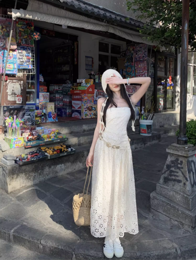 Charming Everyday Wear Cutout Maxi Dress Sunny Getaways Double Layers Strapless Long Dress AP1292