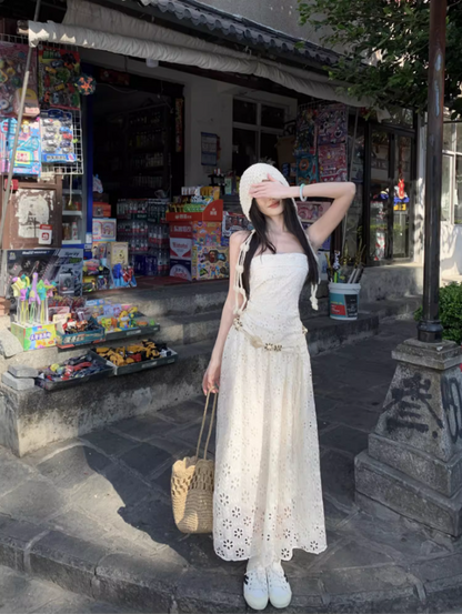 Charming Everyday Wear Cutout Maxi Dress Sunny Getaways Double Layers Strapless Long Dress AP1292