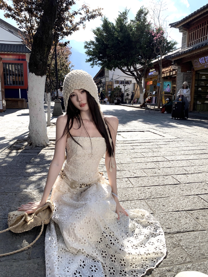 Charming Everyday Wear Cutout Maxi Dress Sunny Getaways Double Layers Strapless Long Dress AP1292