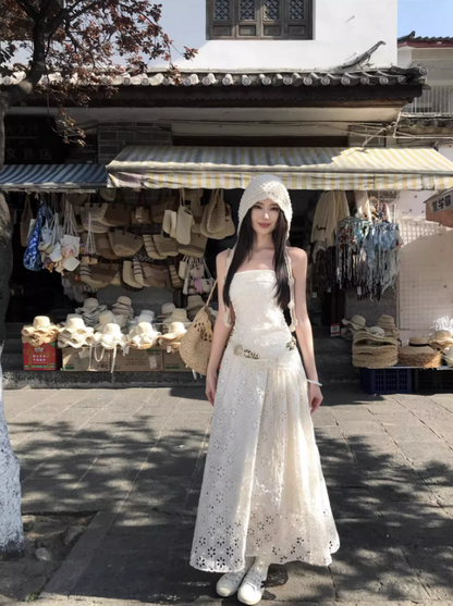 Charming Everyday Wear Cutout Maxi Dress Sunny Getaways Double Layers Strapless Long Dress AP1292