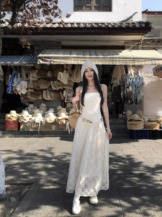 Charming Everyday Wear Cutout Maxi Dress Sunny Getaways Double Layers Strapless Long Dress AP1292