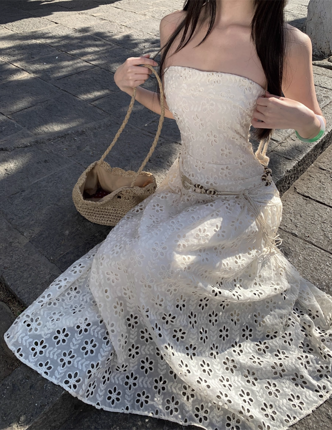 Charming Everyday Wear Cutout Maxi Dress Sunny Getaways Double Layers Strapless Long Dress AP1292