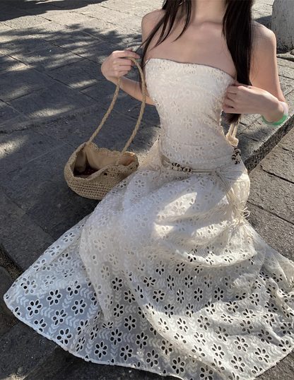 Charming Everyday Wear Cutout Maxi Dress Sunny Getaways Double Layers Strapless Long Dress AP1292