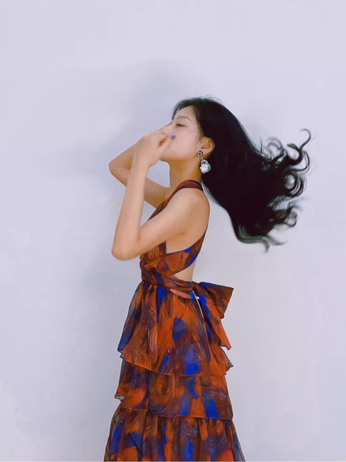 Chic Blue & Red Printed Tiered Ruffle Maxi Dress Charming Deep V-Neck Halter Long Dress AP1295