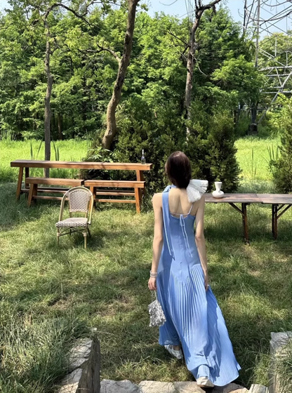 Gorgeous Fashionable Sweetheart Neck Maxi Dress Pressed Pleat Splicing Everyday Wear Spaghetti Strap Long Dress AP1320