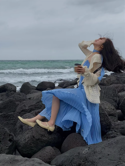 Gorgeous Fashionable Sweetheart Neck Maxi Dress Pressed Pleat Splicing Everyday Wear Spaghetti Strap Long Dress AP1320