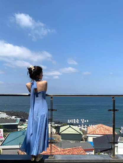 Gorgeous Fashionable Sweetheart Neck Maxi Dress Pressed Pleat Splicing Everyday Wear Spaghetti Strap Long Dress AP1320