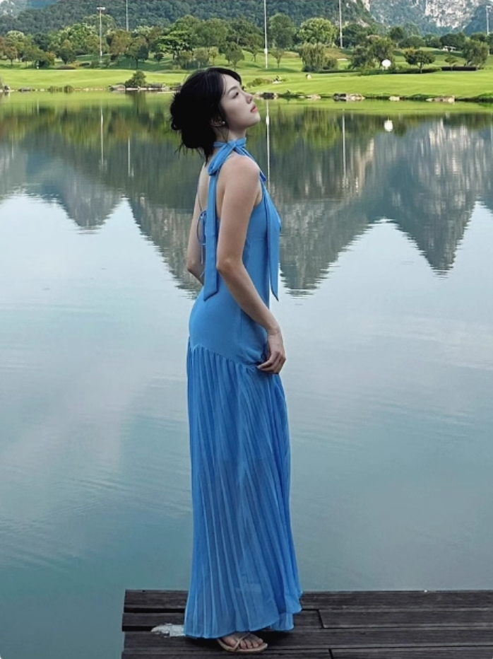 Gorgeous Fashionable Sweetheart Neck Maxi Dress Pressed Pleat Splicing Everyday Wear Spaghetti Strap Long Dress AP1320