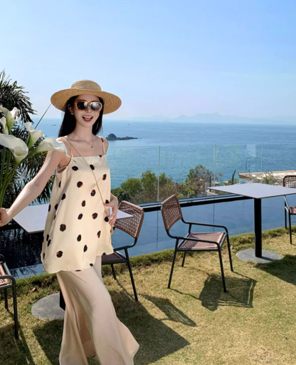 Vogue Two-Piece Set Polka Dot Design Maxi Dress Charming Sheath Spaghetti Strap Mermaid Long Dress AP1323