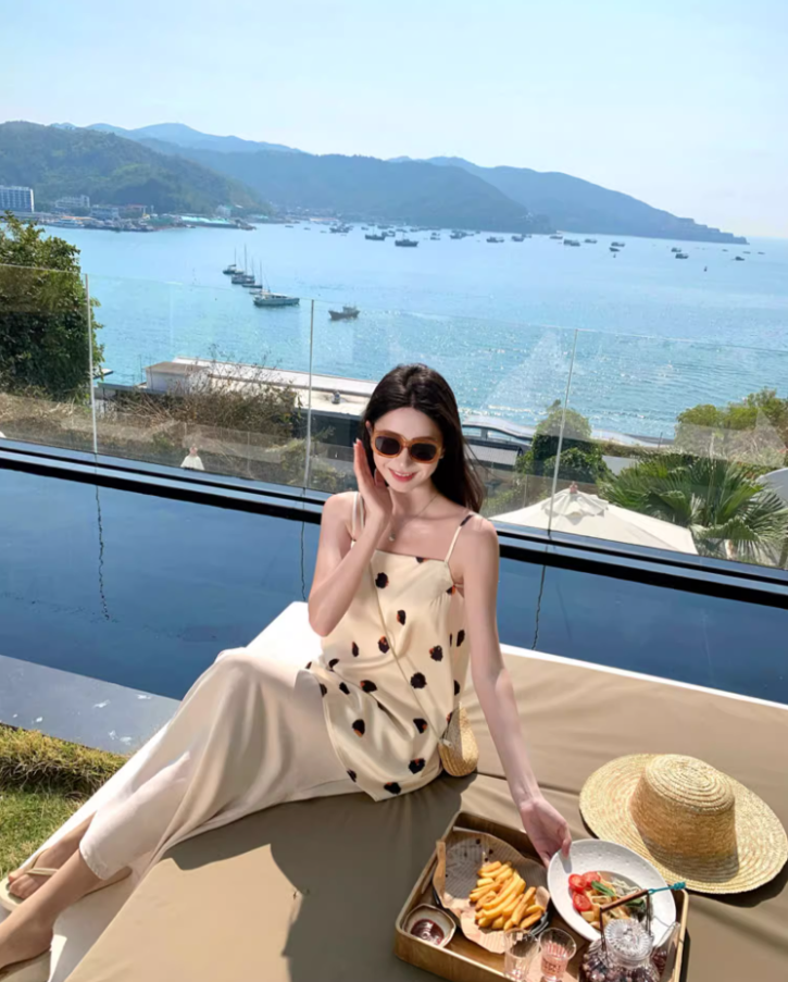 Vogue Two-Piece Set Polka Dot Design Maxi Dress Charming Sheath Spaghetti Strap Mermaid Long Dress AP1323