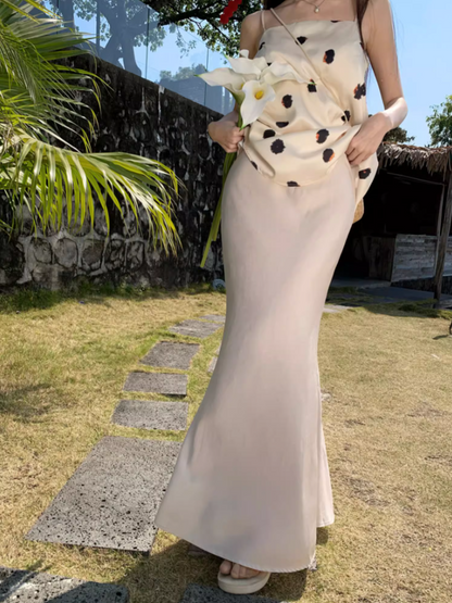 Vogue Two-Piece Set Polka Dot Design Maxi Dress Charming Sheath Spaghetti Strap Mermaid Long Dress AP1323