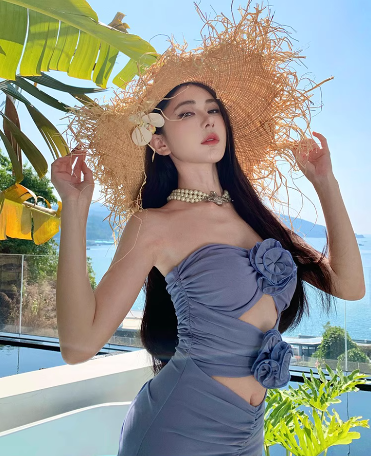 Alluring Purple Cutout Strapless Natural Draped Maxi Dress Chic Sheath Flowers Design Long Dress AP1328